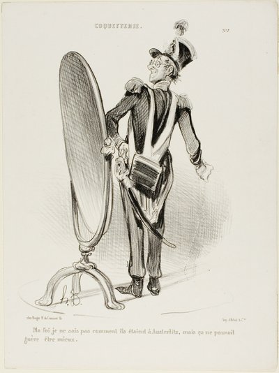 "En tosiaankaan tiedä, miltä he näyttivät Austerlitzissa, mutta tuskin he olisivat voineet näyttää paremmilta", Coquetterien lauta 7. tekijältä Honoré Victorin Daumier