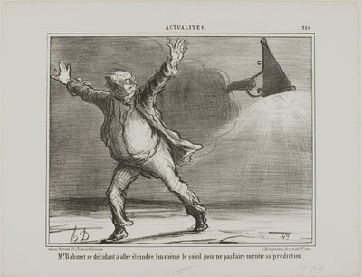 Monsieur Babinet päättää itse sammuttaa auringon, jotta hänen ennustuksensa toteutuisivat, levy 386 Actualités-lehdestä. tekijältä Honoré Victorin Daumier