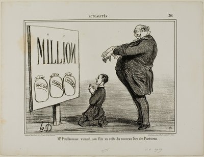 Herra Prudhomme omistaa poikansa pariisilaisten uudelle Jumalalle, Actualités-lehden levy 366. tekijältä Honoré Victorin Daumier