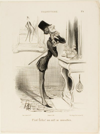 "Voi räjähdys! Minä en näköjään osaa solmua!" Lautanen 4 Coquetteriestä. tekijältä Honoré Victorin Daumier