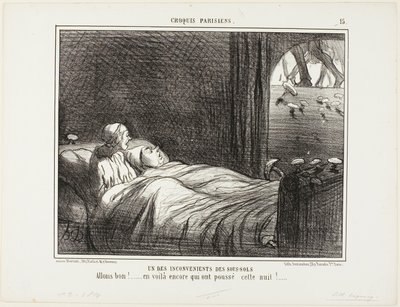 Yksi kellarissa asumisen haitoista. "Katsokaa, tässä on lisää viime yönä kasvaneita...", laatta 15 Croquis Parisiens -teoksesta. tekijältä Honoré Victorin Daumier