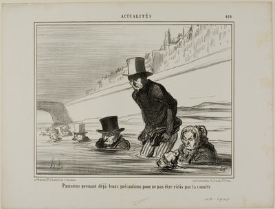 Pariisilaiset ryhtyvät jo varotoimiin välttääkseen komeetan paahtamisen, levy 410 Actualitésista tekijältä Honoré Victorin Daumier