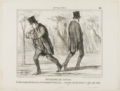 Pörssin fysiografia. Baissierin epätoivo ja haussierin riemuvoitto - tai itku ja nauru, levy 440 alkaen Actualités tekijältä Honoré Victorin Daumier