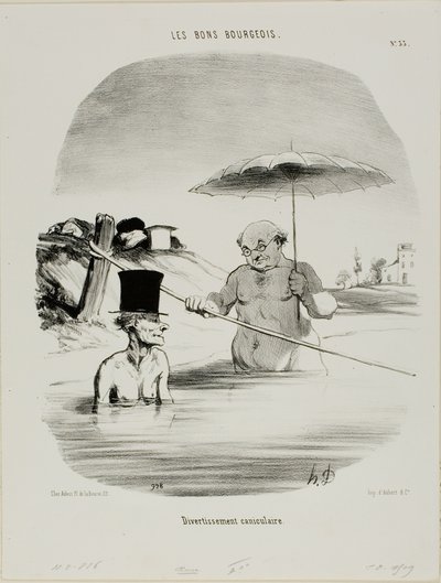 Rentoutuminen koiranpäivinä, levy 33 Les Bons Bourgeois -ravintolasta. tekijältä Honoré Victorin Daumier