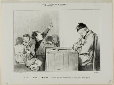 "Herra... Herra... Siiiirrrr... Kristus, on ärsyttävää saada koliikki, kun valvoja valvoo", levy 13 teoksesta Professeurs Et Moutards. tekijältä Honoré Victorin Daumier