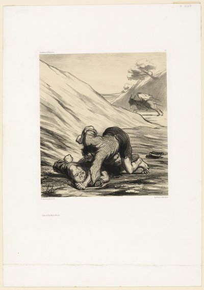 Aasi ja kaksi varasta, taulu 75 teoksesta Taiteilijoiden matkamuistoja. tekijältä Honoré Victorin Daumier