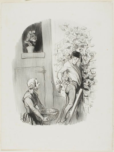 Viinirypäleiden kerääjä, alkaen Les Bons Bourgeois tekijältä Honoré Victorin Daumier