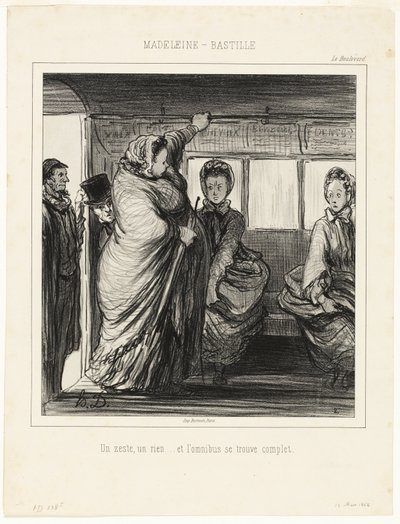 Madeleine-Bastille-bussilinja. Pikkujuttu, ei mitään... ja bussi on täynnä. tekijältä Honoré Victorin Daumier