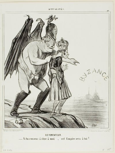 Temptor. "- Jos suostut kuulumaan minulle... tämä valtakunta on sinun," levy 40 Actualitésista. tekijältä Honoré Victorin Daumier