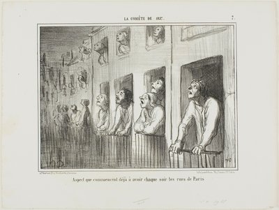 Pariisin kadut alkavat näyttää joka ilta tältä, levy 7, La Cométe De 1857. tekijältä Honoré Victorin Daumier