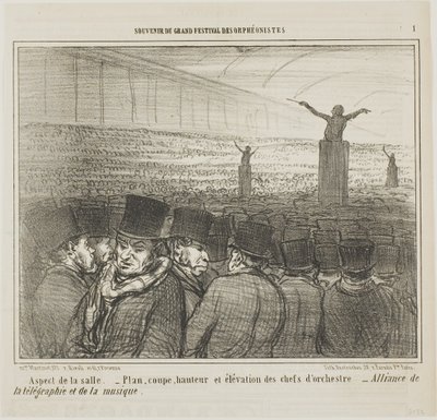 Näkymä suureen saliin, levy 1 teoksesta Souvenirdu Grand Festival des Orphéonistes. tekijältä Honoré Victorin Daumier