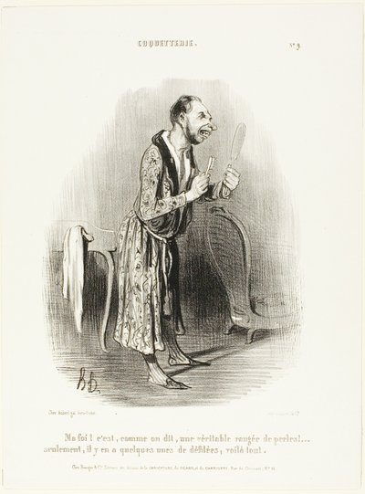 "No... kuten sanonta kuuluu, kuin aito helminauha, .... vain osa niistä on irronnut, siinä kaikki!", Coquetterien kilpi 9. tekijältä Honoré Victorin Daumier