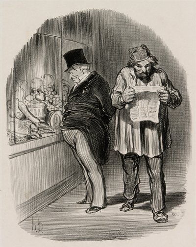 Työläinen ja porvari, elokuvasta Les Parisiens En 1848. tekijältä Honoré Victorin Daumier