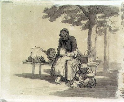 Isoäiti (harmaa pesu ja kynä ja muste paperille) tekijältä Honoré Daumier