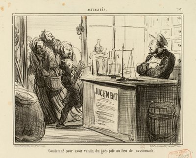 Actualités nro 252: Tuomittu, koska hän oli myynyt murskattua hiekkakiveä fariinisokerin sijasta. tekijältä Honoré Daumier