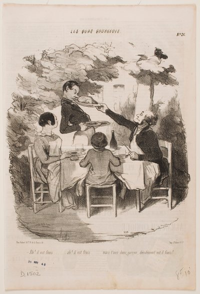 Ah, se on tuoretta, se on tuoretta! ... Haistakaa itse, tarjoilija, ja väitätte, että se on tuoretta? ... tekijältä Honoré Daumier