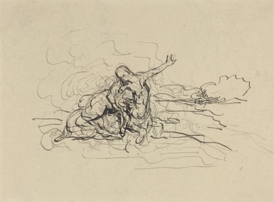 Kentauri vie naisen pois (kynä ja mustaa tussia, väriliidun päälle levitetty tussi). tekijältä Honore Daumier