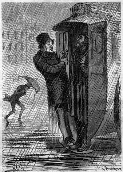 Saattaa loppuun!!! Sarjakuva Honore Daumier (1808-1879). Kaiverrus "" Le Monde Illustré" -julkaisussa nro 271, 21. kesäkuuta 1862. tekijältä Honoré Daumier