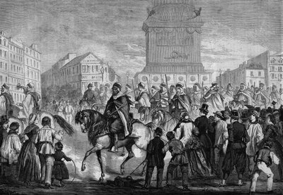 Algerian siirtomaa-armeijan spahien paraati Pariisin kaduilla (käytävä Place de la Bastillella) tekijältä Honoré Daumier