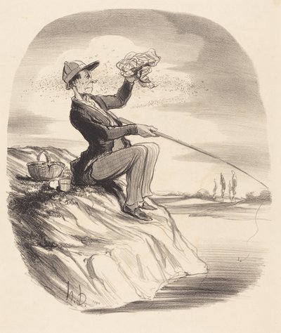 Kalastamaan lähtemisen ikävyys... tekijältä Honoré Daumier