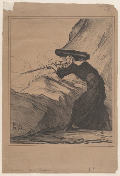 Espanjassa - kristillinen lähimmäisenrakkaus, sarjasta "Päivän uutisia", julkaistu Le Charivarissa 29. toukokuuta 1872 tekijältä Honoré Daumier