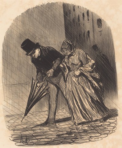 Liian monimutkaisilla jousilla varustetun sateenvarjon haitta tekijältä Honoré Daumier