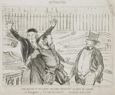 Jean Goujon ja Philibert Delorme etsimässä Louvren sisäpihaa tekijältä Honoré Daumier