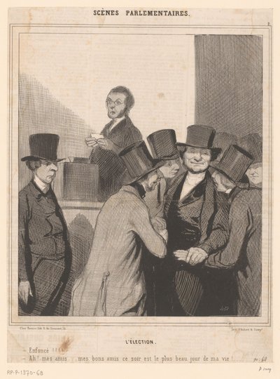 Karikatyyri kahdesta ehdokkaasta vaalituloksen julkistamisen jälkeen tekijältä Honoré Daumier