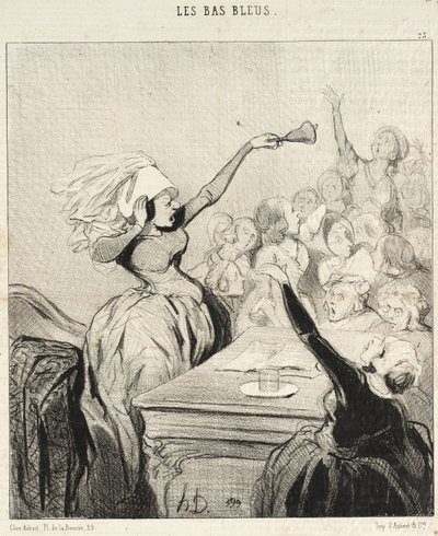 Puheenjohtajatar huutaa täyttä kurkkua: Hyvät naiset!... tekijältä Honoré Daumier