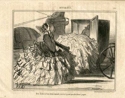 Le Charivari, Satirical in B & B, ca. 1855_5_11: Uutiset n* 190. Ladies of demi-monde, mutta ei hameita. - Muoti, liikenne, krinoliinit - Naisten kuvitus, Honore Daumier (1808-1879) tekijältä Honoré Daumier