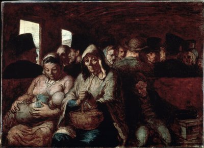 ""Kolmannen luokan vaunu"" (A Wagon of the Third Class) Kaksi suosittua sosiaalista alkuperää olevaa äitiä junassa lastensa kanssa. Honore Daumierin (1808-1879) maalaus 1862-1864 Museum of Fine Arts, Ottawa, Kanada tekijältä Honoré Daumier