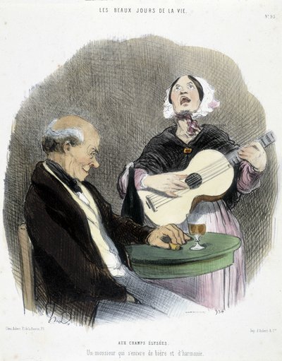 Mies juomassa laulajan seurassa - Honoré Daumierin "Les Beaux Days de la vie" tekijältä Honoré Daumier