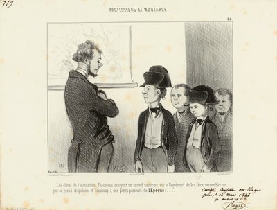 Opettajia ja kakaroita. / Pascareaun oppilaitoksen oppilaat sovittavat uutta univormua... / 25. tekijältä Honoré Daumier