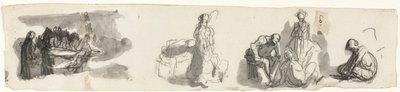 Tutkimusarkki, jossa neljän hahmon ryhmä oikealla (recto) tekijältä Honoré Daumier