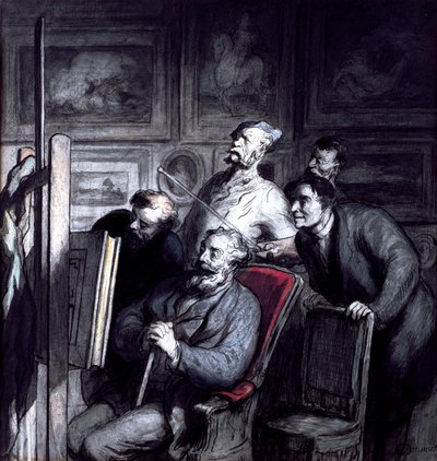 Amatöörit, vuoden 1862 jälkeen (liitu, w/c muste ja guassi paperilla) tekijältä Honoré Daumier