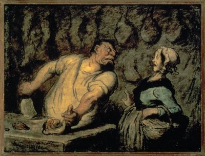 Teurastaja, Montmartren markkinat (öljy paneelille) tekijältä Honore Daumier