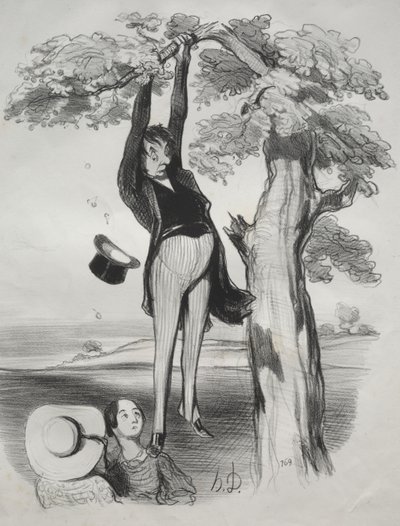 Luumupuun liian voimakkaan ravistelun vaarat (kun ihminen on aikuinen) tekijältä Honoré Daumier