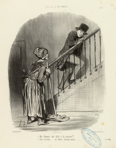 Mitä vain halutaan, nro 4: Onko vaimoni kotona? ... tekijältä Honoré Daumier