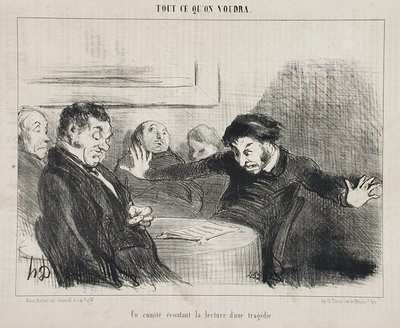 Komitea kuuntelee tragedian lukemista tekijältä Honoré Daumier