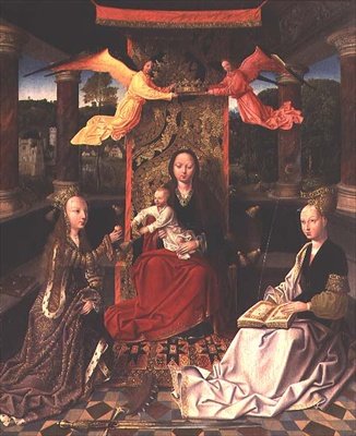 Madonna valtaistuimella Pyhän Katariinan ja Pyhän Barbaran kanssa (öljy kankaalle) tekijältä Hoogstraeten Master