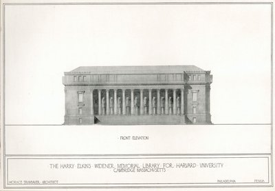 Etukorkeus, Harry Elkins Widener Memorial Library for Harvard University, Cambridge, Massachusetts (litho) tekijältä Horace Trumbauer