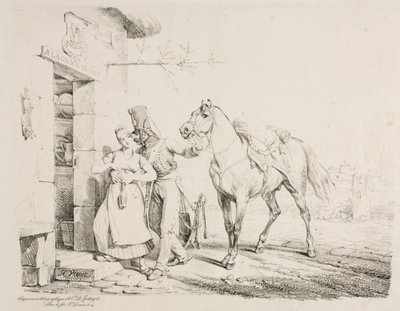 Husaari syleilee palvelijaa tekijältä Emile Jean Horace Vernet