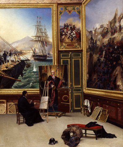 Veli Philippe kopioimassa Marquis de Fontanesin muotokuvaa Versaillesin museossa tekijältä Emile Jean Horace Vernet