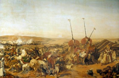 Algerian valloitus (1830-1847): Aumalen herttua Taguinissa vangitsee Abd el Kaderin (Abd-el-Kader tai Ibn Muhyi al-Din al-Hasani) (1807-1883) Smalan (Smalan) tekijältä Emile Jean Horace Vernet