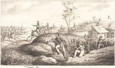 Jalkaväkijoukko kasakkoja vastaan tekijältä Emile Jean Horace Vernet