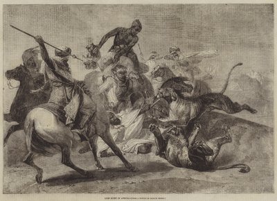 Leijonametsästys Afrikassa tekijältä Emile Jean Horace Vernet