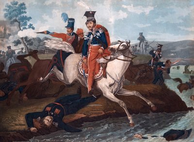 Mort du Prince Jozef Poniatowski (1763-1813)- Prinssi Jozef Poniatowskin kuolema Leipzigin taistelussa - Vernet, Horatius (1789-1863) - 1820 - Värilitografia - 40x54,4 - Yksityiskokoelma tekijältä Emile Jean Horace Vernet