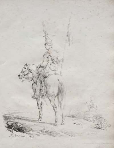 aKokoelma litografisia esseitä: Le Lancier en Vedette tekijältä Emile Jean Horace Vernet