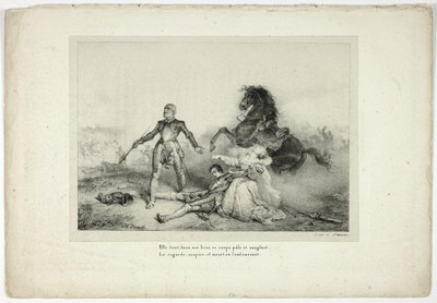 Hän piti sylissään ruumista, joka oli kalpea ja verinen... tekijältä Emile Jean Horace Vernet