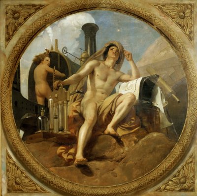 The Genius of Steam on Earth Ceiling -maalaus, Salle des Pas perdus, 1839-1847. tekijältä Emile Jean Horace Vernet